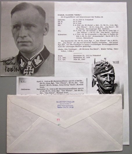  German WWII Waffen-SS Ritterkreuz Winner Signed Photo, Stadler — image 2