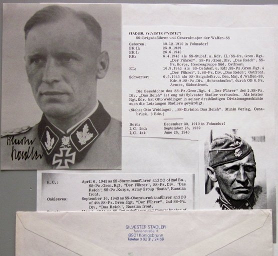  German WWII Waffen-SS Ritterkreuz Winner Signed Photo, Stadler — image 5