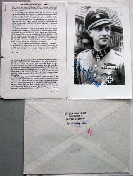  German WWII Waffen-SS Ritterkreuz Winner Autograph, Hans Hauser — image 3