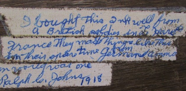  British WWI Trench Art Ink Well, Doughboy Souvenir Named — image 4