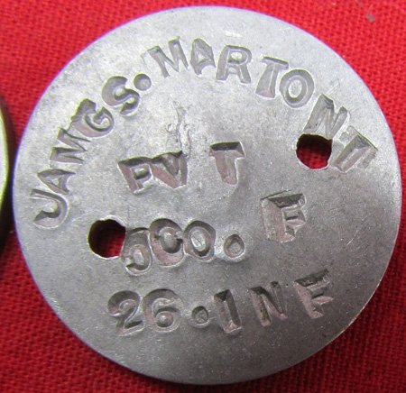  US WWI Set of Dog Tags and Neck Cord, 26th Inf Co F, 2 Pair, Same Soldier — image 3