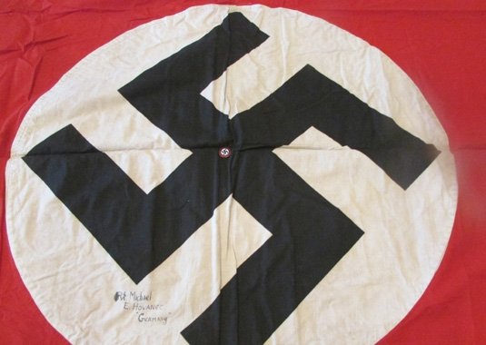  German WWII NSDAP Banner & Party Badge, Double Sided, GI Identified Souvenir — image 4