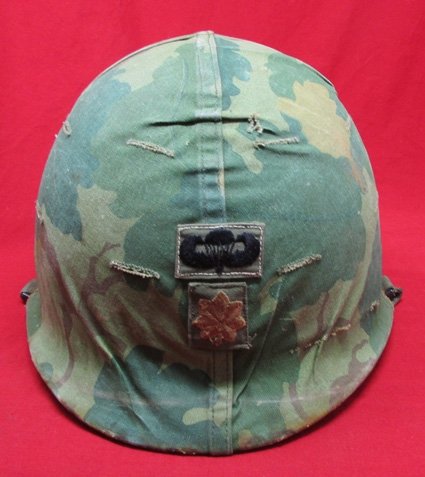  US Vietnam War GI Airborne Steel Helmet, Major, 1966 ERDL Contract Helmet Cover — image 2