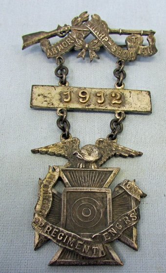  US Pre WWI, 22nd Regiment of Engineers, NYNG, 1912, Armory Marksman Badge, Sterling — image 2