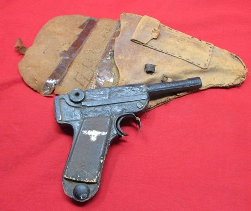  US WWII, Child's Homemade Toy Luger Pistol & Holster — image 3