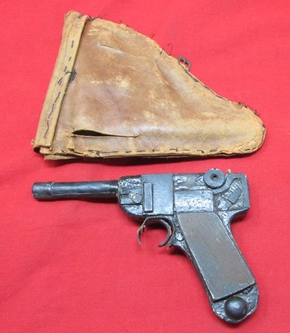  US WWII, Child's Homemade Toy Luger Pistol & Holster — image 4