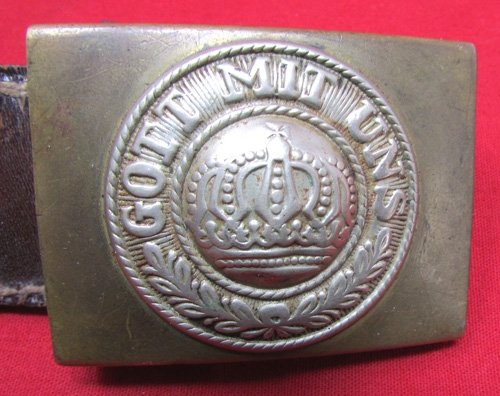  German WWI, 1895 Pattern Prussian Enlisted Buckle, 2 Solder Marks with Leather Tab — image 3