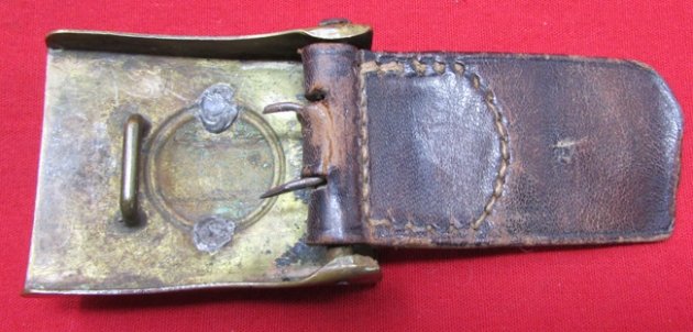  German WWI, 1895 Pattern Prussian Enlisted Buckle, 2 Solder Marks with Leather Tab — image 4