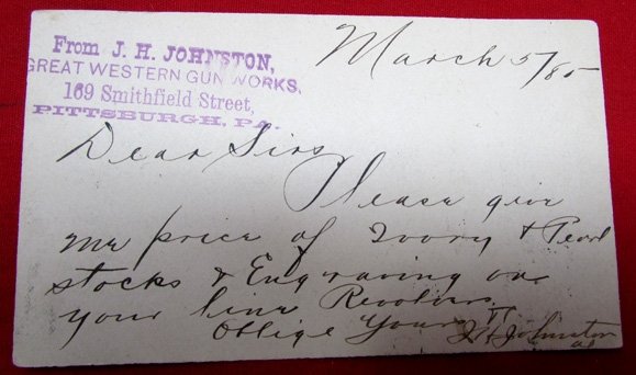  US 19th Century Colt Firearms Irvory Grip & Engraving Inquiry Post Card — image 3