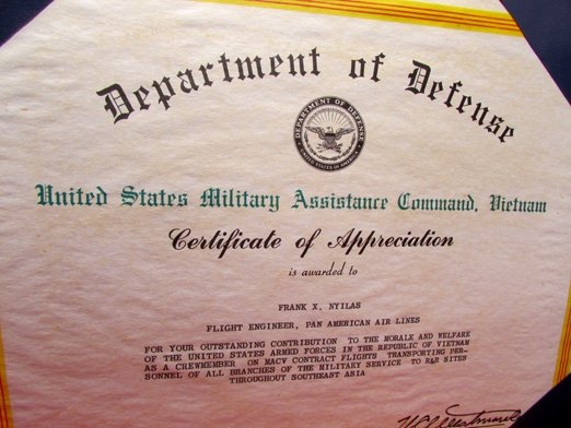  US Vietnam War Certificate of Appreciation Document, Pan American Airlines — image 5