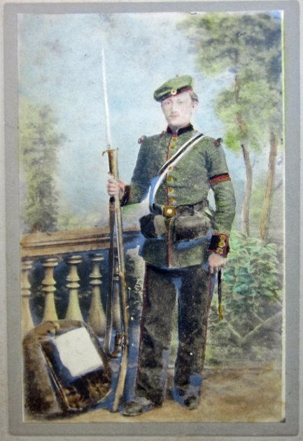  German Franco-Prussian War, Cabinet Card, Colorized, Jager Rifleman — image 3