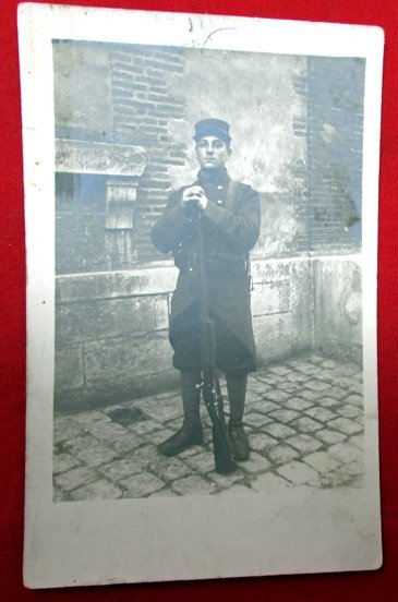  French WWI RPPC Soldier with Rifle and Equipment — image 2