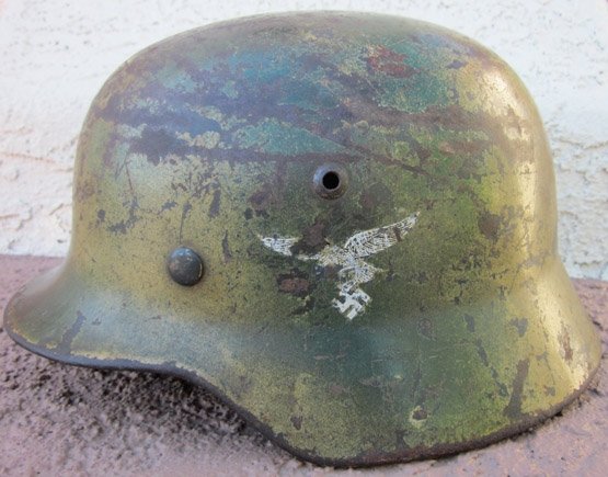  German WWII Luftwaffe M1935 Double Decal Camouflage Helmet, Drooptail ET66 — image 11
