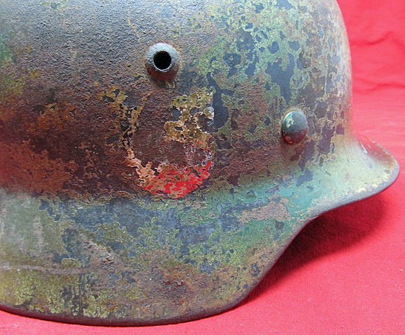  German WWII Luftwaffe M1935 Double Decal Camouflage Helmet, Drooptail ET66 — image 3