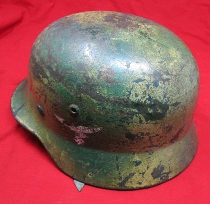  German WWII Luftwaffe M1935 Double Decal Camouflage Helmet, Drooptail ET66 — image 4