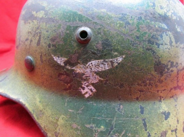  German WWII Luftwaffe M1935 Double Decal Camouflage Helmet, Drooptail ET66 — image 5
