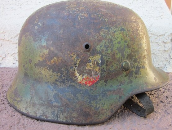  German WWII Luftwaffe M1935 Double Decal Camouflage Helmet, Drooptail ET66 — image 9