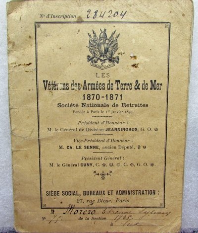  French Franco Prussian War Veterans Assocition Original Box, & Document & ID Card — image 3