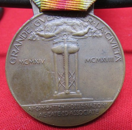  Italian WWI Victory Medal & Ribbon, Type 2 S.Johnson-Milano — image 4