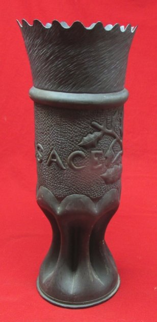  US WWI Trench Art Brass Vase, Alsace 1918, French 75 Shell — image 2