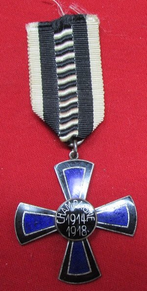  German Post WWI Veterans Enameled Cross, Champagne 1914-1918 — image 2