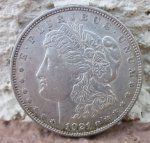 US Silver Coin, Morgan Dollar, 1921, Philadelphia Mint, Toned Reverse