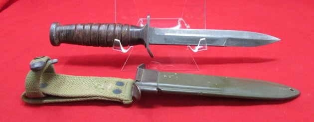  US WWII Blade Marked M3 Knife & Early Scabbard, Utica Mfg — image 3