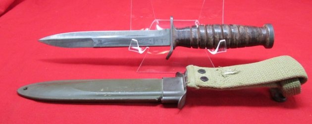  US WWII Blade Marked M3 Knife & Early Scabbard, Utica Mfg — image 4