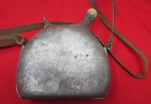  French WWI Metal Canteen, & Leather Shoulder Strap — image 3