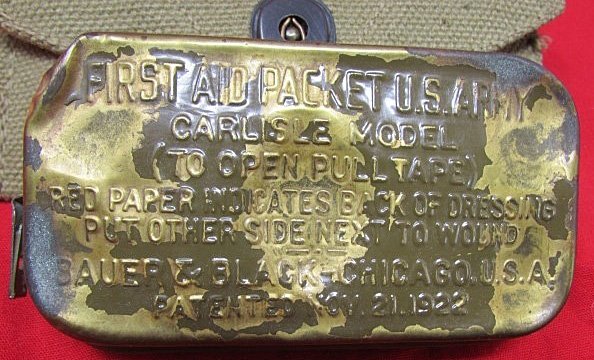  US WWII Army Issue Bandage Pouch, 1941, Brass Body Carlisle Bandage — image 3