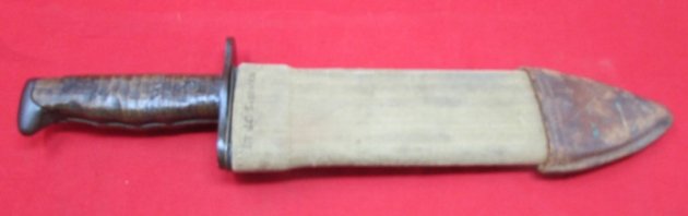  US WWI M1917 Bolo Knife, Plumb 1918, Canvas & Leather Scabbard, Named — image 2