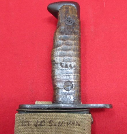  US WWI M1917 Bolo Knife, Plumb 1918, Canvas & Leather Scabbard, Named — image 3