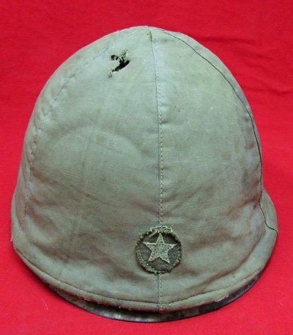  Japanese WWII Army Battle Damaged Helmet & Matching Cover, Same Spot — image 2