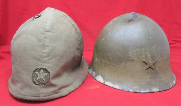  Japanese WWII Army Battle Damaged Helmet & Matching Cover, Same Spot — image 4