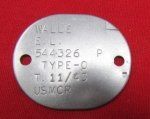 US WWII USMCR Dog Tag, ID Tag, 1943