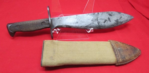  US WWI M1917 Bolo Knife, Plumb 1918 Canvas & Leather Scabbard — image 4