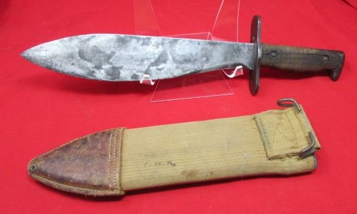  US WWI M1917 Bolo Knife, Plumb 1918 Canvas & Leather Scabbard — image 7