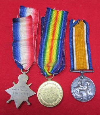  British WWI Medal Trio, A.R. Smith, Warwick. Yeo., Gallipoli, Twice Torpedoed — image 2