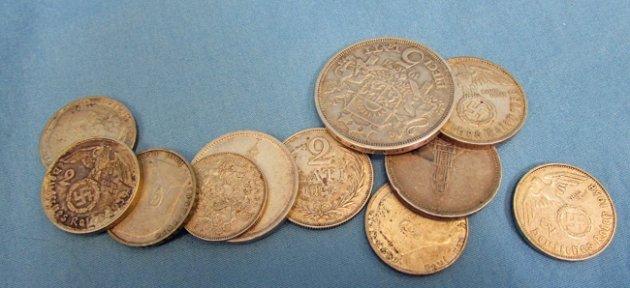  German WWII Era, Mixed Lot of 11 Coins, Silver Content — image 2