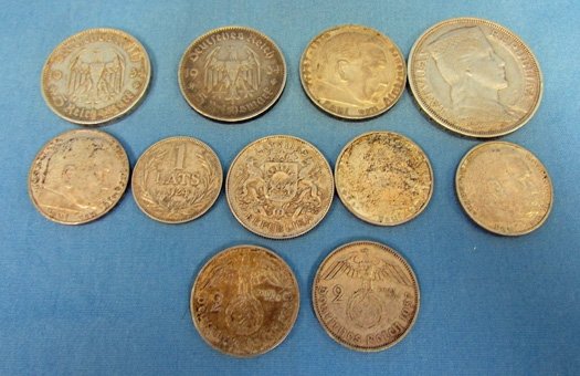  German WWII Era, Mixed Lot of 11 Coins, Silver Content — image 4