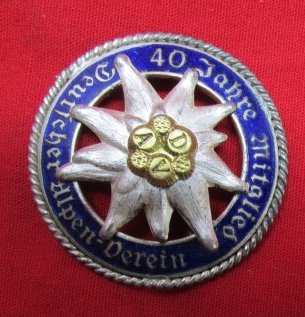  German Post WWII, German Alpine Association, 40 Year Membership Badge — image 2