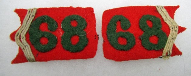  French WWI Regimental Collar Inisignia, 68th, Pair — image 2
