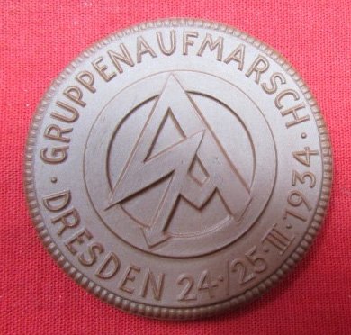  German WWII Meissen, SA Dresden 1934 Auf Marsch Table Medal — image 3