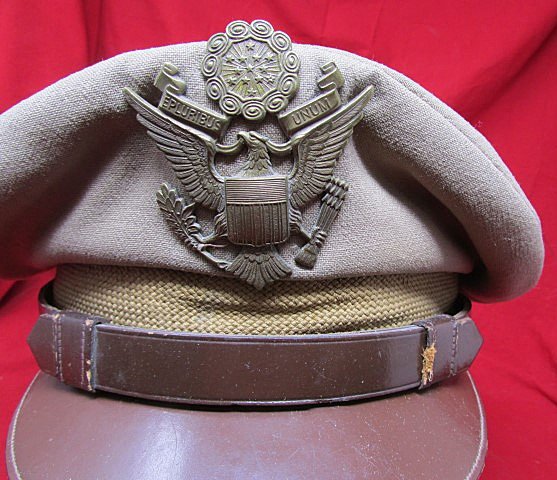  US WWII Army Officer Tan, Summer Weight Wool Visor Hat — image 3