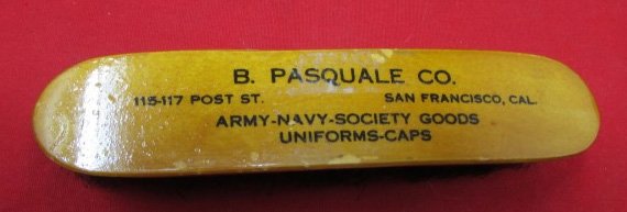  US WWI Era B. Pasquale Company Clothing Brush, 115-117 Post Street, San Francisco, 6 Inch — image 2