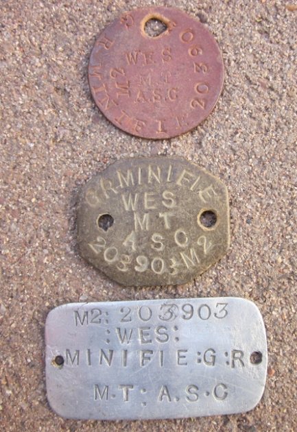  British WWI Identity Disc Trio, Minifie, Army Service Corps — image 2
