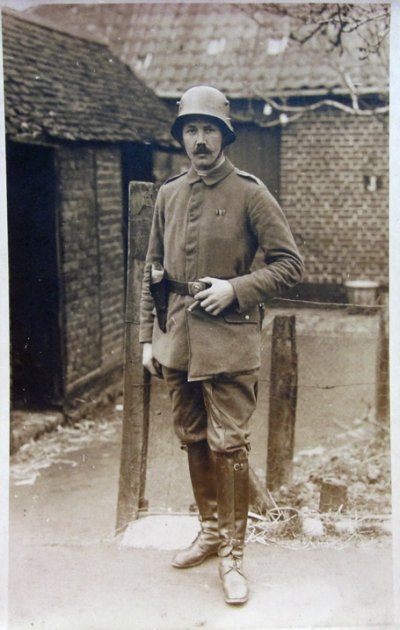  German WWI Real Photo Postcard, Soldier in Helmet & Luger Holster — image 2