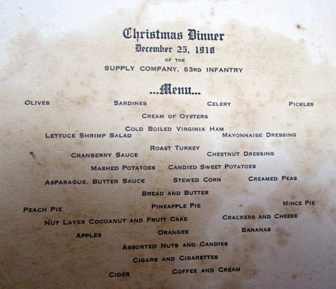  US WWI 63rd Infantry Supply Co. 1918 Christmas Dinner Program — image 3