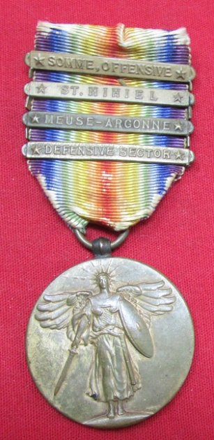  US, WWI Victory Medal, 4 Campaign Clasps, Original Ribbon — image 2