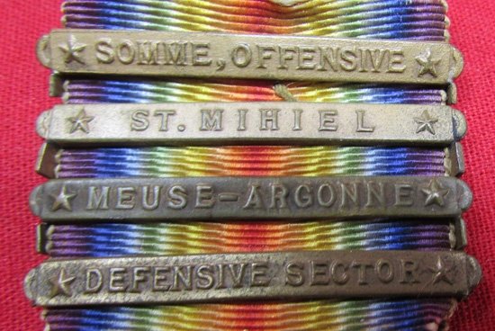  US, WWI Victory Medal, 4 Campaign Clasps, Original Ribbon — image 3